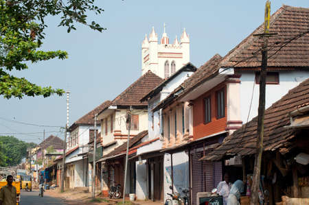 Traditional tiled roof houses and shops at Alappuzha state Kerala India 02 02 2010のeditorial素材