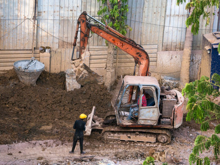 Excavator digs dieep at construction site in Mumbai state Maharashtra India 05 03 2022