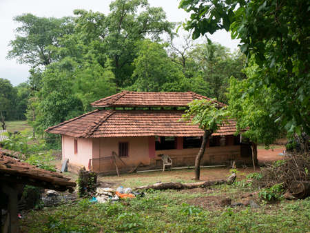 Traditional tiled roof temple in Konkan region at Zarap district Sindhudurga state Maharashtra India 06 18 2022のeditorial素材
