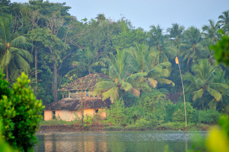 Beautiful traditional konkani house near creek of Achara district Sindhudurga state Maharashtra India 11 07 2011の写真素材
