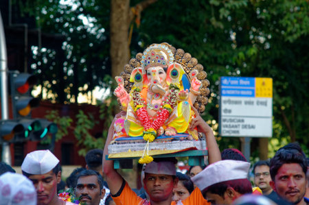 Procession of God Ganesh festival in Mumbai state Maharashtra india 09 17 2018