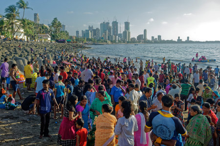 People observe Ganpati immersion process during Ganpati festival in Mumbai state Maharashtra India 09 17 2018のeditorial素材