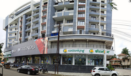 Residential building with comercial shops at Alibag state Maharashtra india July 2022の写真素材