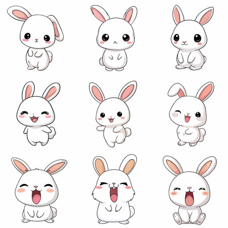 A complete illustration of a Giant rabbit, cartoon kawaii style. Simplified silhouette shape, Same style as style reference, thick continuous vector outlines, clean stroke, high contrast, simple flat colors, large solid uniform color blocks, white background. Single character centered.のイラスト素材