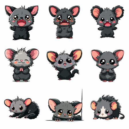 A complete illustration of a Aye aye, cartoon kawaii style. Simplified silhouette shape, Same style as style reference, thick continuous vector outlines, clean stroke, high contrast, simple flat colors, large solid uniform color blocks, white background. Single character centered.のイラスト素材