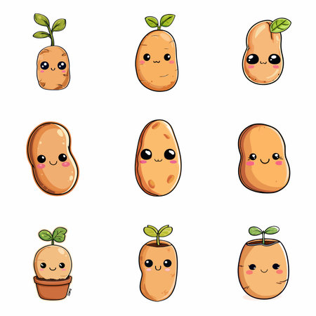 A complete illustration of a Navy Bean, cartoon kawaii style. Simplified silhouette shape, Same style as style reference, thick continuous vector outlines, clean stroke, high contrast, simple flat colors, large solid uniform color blocks, white background. Single character centered.のイラスト素材