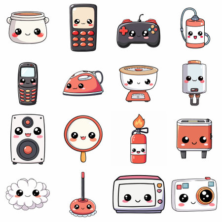 A complete illustration of Slow Cordless Game Water Cordless Steam, cartoon kawaii style. Simplified silhouette shape, Same style as style reference, thick continuous vector outlines, clean stroke, high contrast, simple flat colors, large solid uniform color blocks, white background. Single character centered.のイラスト素材