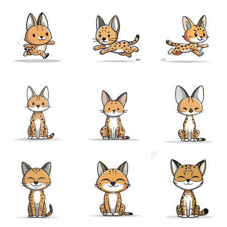 A complete illustration of a Serval running, kawaii cartoon style. 
Same style as style reference....