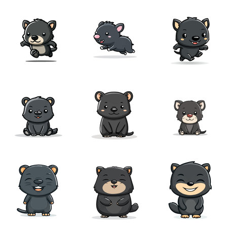 A complete illustration of a Tasmanian devil running, kawaii cartoon style. 
Same style as style reference. 
Simplified silhouette shape, bold continuous vector outlines, clean stroke, high contrast, simple flat colors, large solid uniform color blocks, white background. 
Single character centered in frame.のイラスト素材