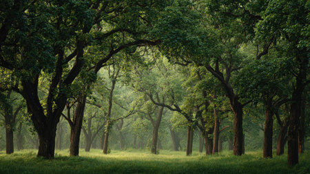 A panoramic wide view of Dogwood field growing closely together at dawn gentle morning light...