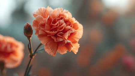 The Carnation in fall, warm amber light, crisp air, shallow depth of field, soft natural bokeh, true-to-life color, minimal stylingの写真素材