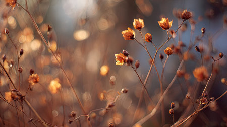 The Flax in fall, warm amber light, crisp air, shallow depth of field, soft natural bokeh, true-to-life color, minimal stylingの写真素材