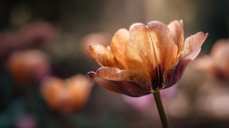 The Tulip in fall, warm amber light, crisp air, shallow depth of field, soft natural bokeh, true-to-life color, minimal stylingの写真素材
