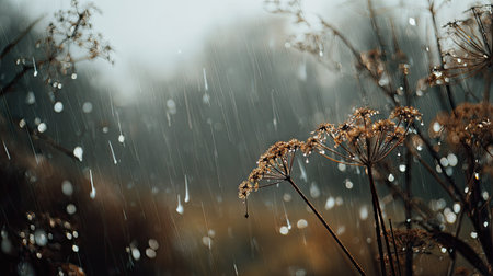 Soft rain falling gently on Parsnip, with water droplets forming and slowly dripping. The background...