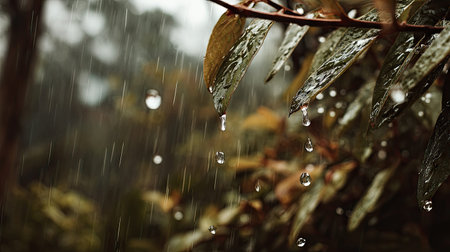 Soft rain falling gently on Kava, with water droplets forming and slowly dripping. The background is...