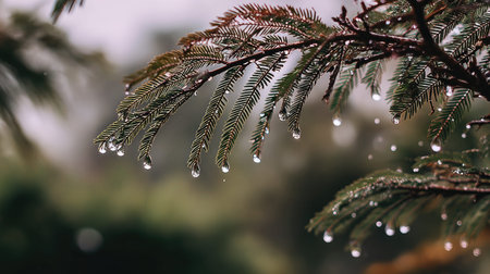 Soft rain falling gently on Mesquite, with water droplets forming and slowly dripping. The...