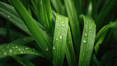 Leek in gentle light rain, soft raindrops visible on vivid green leaves, natural realistic style,...
