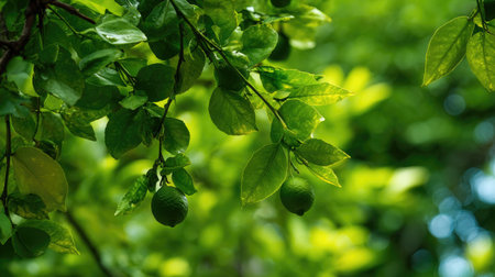 The Lime in spring, fresh green leaves, soft sunlight filtering, vibrant atmosphere full of vitality, natural textures, serene mood.の写真素材