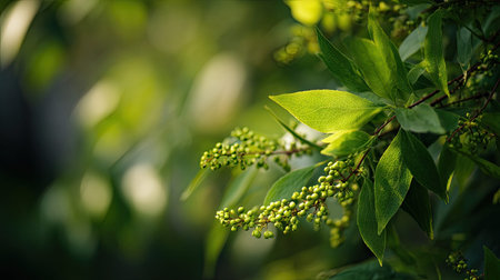 In spring, fresh green leaves, soft sunlight filtering, vibrant atmosphere full of vitality, natural...