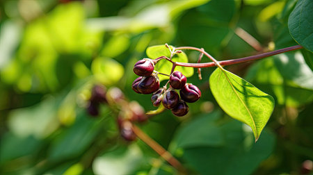 The Adzuki bean in summer, Bright sunlight pierces dense foliage, the air feels hot, natural color