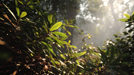 The Balsa in summer, Bright sunlight pierces dense foliage, the air feels hot, natural color