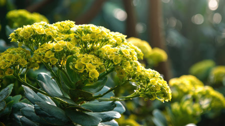 The Kalanchoe in summer, Bright sunlight pierces dense foliage, the air feels hot, natural colorの写真素材