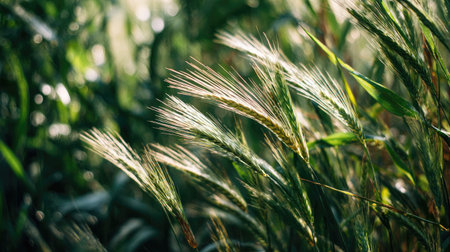 The Triticale in summer, Bright sunlight pierces dense foliage, the air feels hot, natural color