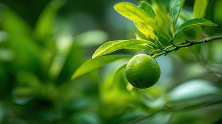 A detailed photograph of a single Calamansi, swaying gently in the wind, captured in natural...