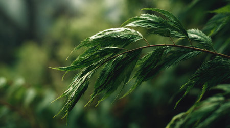 A detailed photograph of a single Bitter leaf, swaying gently in the wind, captured in natural...