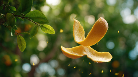 A detailed photograph of a single Grapefruit peel, swaying gently in the wind, captured in natural...