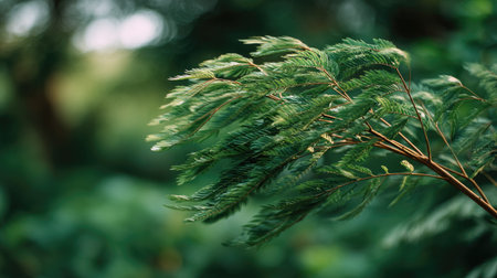 A detailed photograph of a single Cuban mahogany, swaying gently in the wind, captured in natural...
