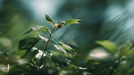 A detailed photograph of a single Ginseng, swaying gently in the wind, captured in natural daylight....