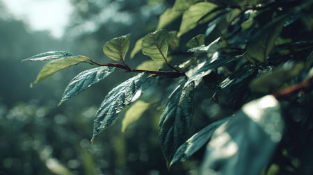 A detailed photograph of a single Guayusa, swaying gently in the wind, captured in natural daylight....