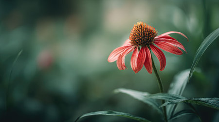A detailed photograph of a single Coneflower, swaying gently in the wind, captured in natural...