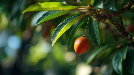 A detailed photograph of a single Lucuma, swaying gently in the wind, captured in natural daylight....