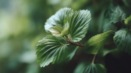 A detailed photograph of a single Perilla, swaying gently in the wind, captured in natural daylight....