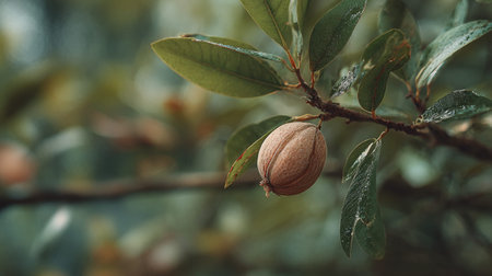 A detailed photograph of a single Nutmeg, swaying gently in the wind, captured in natural daylight....