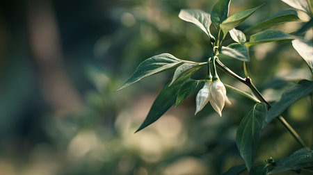 A detailed photograph of a single White pepper, swaying gently in the wind, captured in natural...