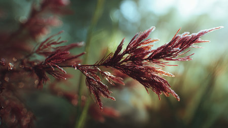 A detailed photograph of a single Red algae, swaying gently in the wind, captured in natural...
