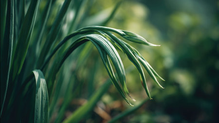 A detailed photograph of a single Scallion, swaying gently in the wind, captured in natural...