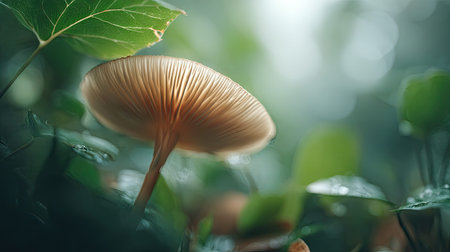 A detailed photograph of a single Straw mushroom, swaying gently in the wind, captured in natural...