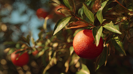 Blood orange swaying gently in the wind, realistic photography style, bright and vivid colors,...