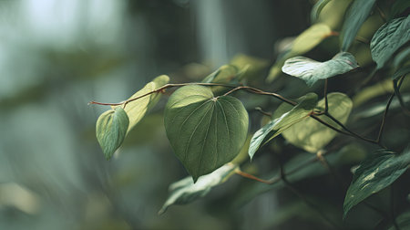A detailed photograph of a single Wild betel leaf, swaying gently in the wind, captured in natural...