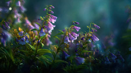 Penstemon swaying gently in the wind, realistic photography style, bright and vivid colors, natural...