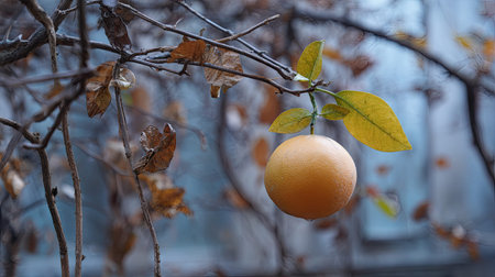 In winter, chilling air envelops, a few lingering leaves tremble, still atmosphere