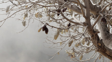 The Fig tree in winter, chilling air envelops, a few lingering leaves tremble, still atmosphere