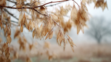 The Millet in winter, chilling air envelops, a few lingering leaves tremble, still atmosphere