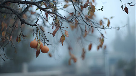 The Grapefruit tree in winter, chilling air envelops, a few lingering leaves tremble, still...