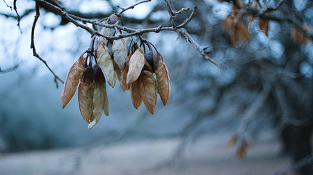 The Pecan in winter, chilling air envelops, a few lingering leaves tremble, still atmosphere