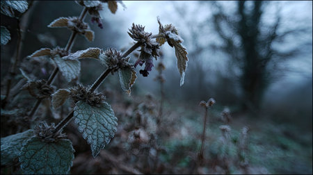 The Horehound in winter, chilling air envelops, a few lingering leaves tremble, still atmosphere
